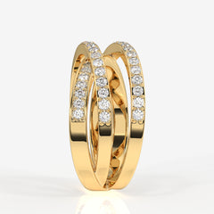 Round Cut Lab Grown Diamond 3 Row Wedding Band 18k Gold Ring