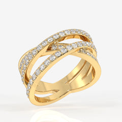 Round Cut Lab Grown Diamond 3 Row Wedding Band 18k Gold Ring