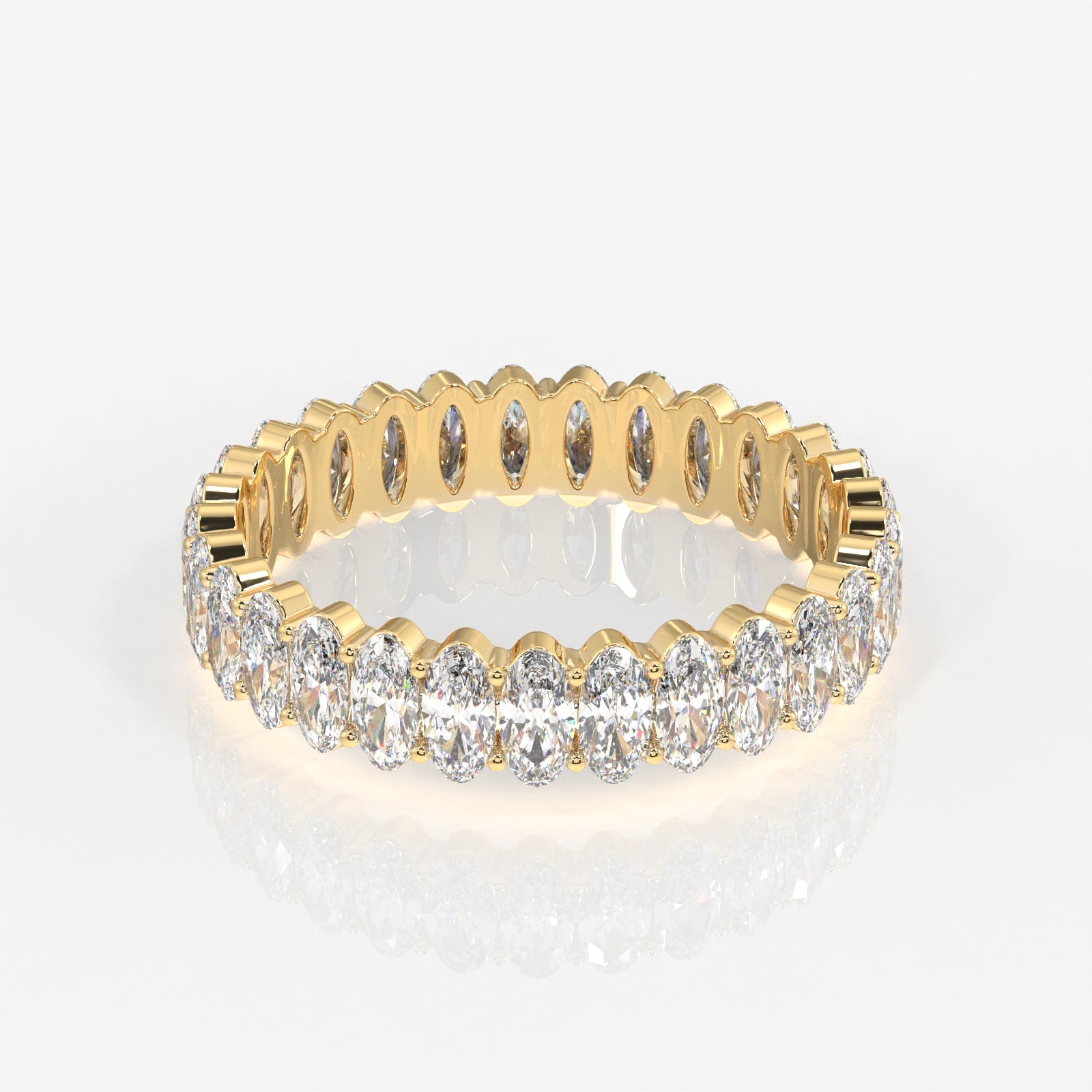 Oval Cut Moissanite Diamond Eternity 18k Gold Band Ring