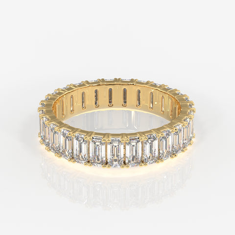 Emerald Cut Moissanite Diamond Eternity Sterling Silver Band Ring
