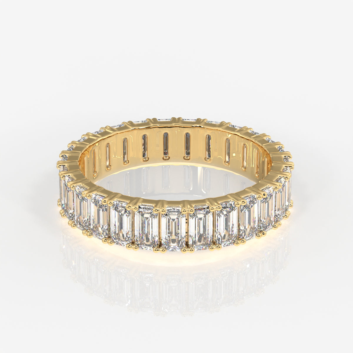 Emerald Cut Moissanite Diamond Eternity Sterling Silver Band Ring