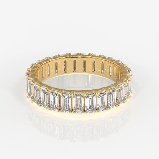 Emerald Cut Moissanite Diamond Eternity Sterling Silver Band Ring