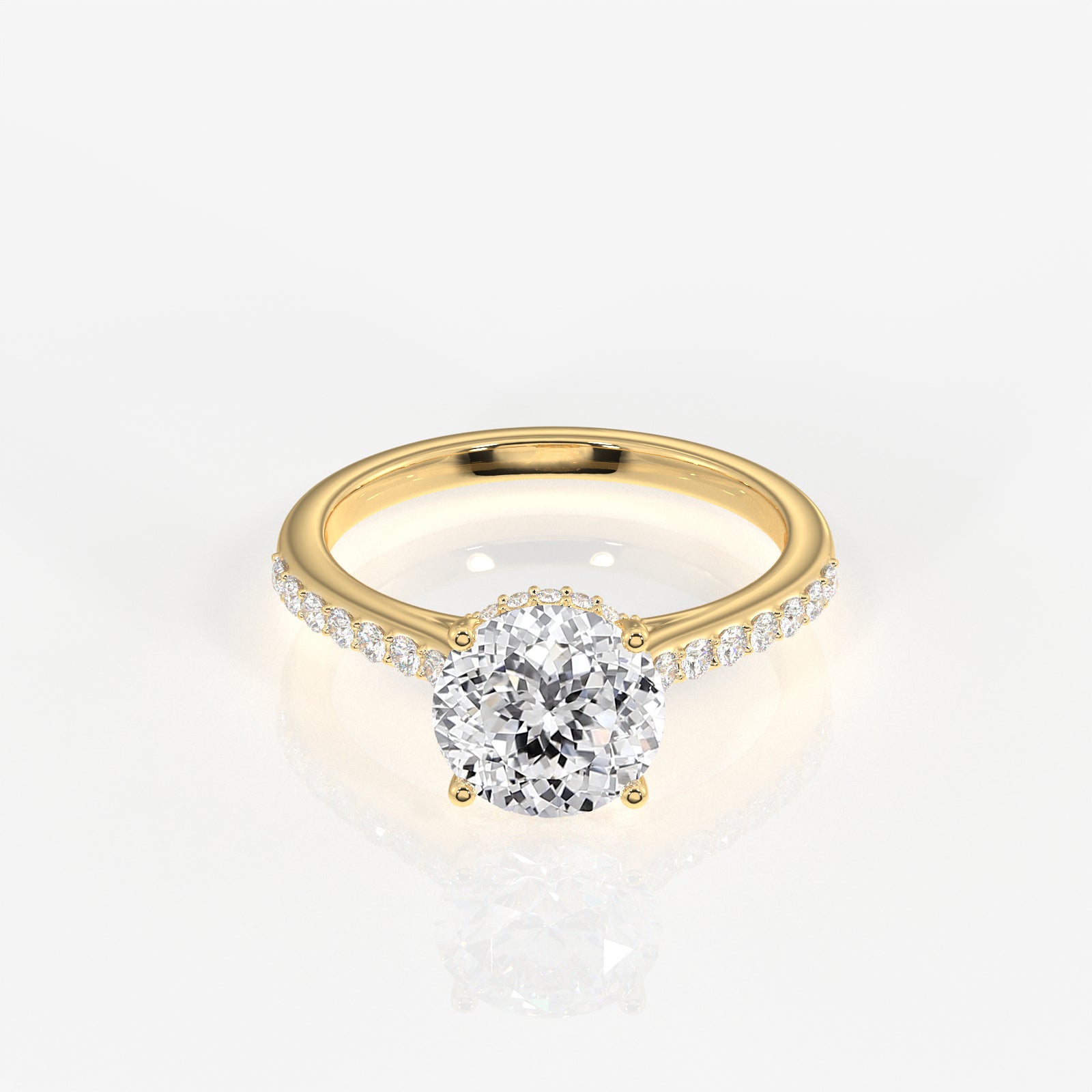 Portuguese Cut Moissanite Diamond Hidden Halo 14K Gold Ring