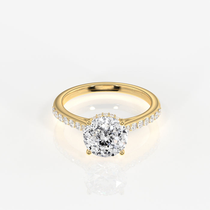 Portuguese Cut Moissanite Diamond Hidden Halo 18K Gold Ring