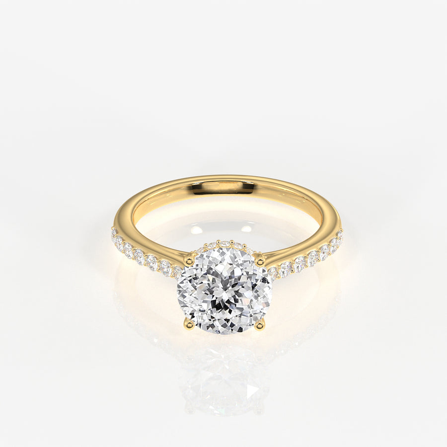Portuguese Cut Moissanite Diamond Hidden Halo 14K Gold Ring