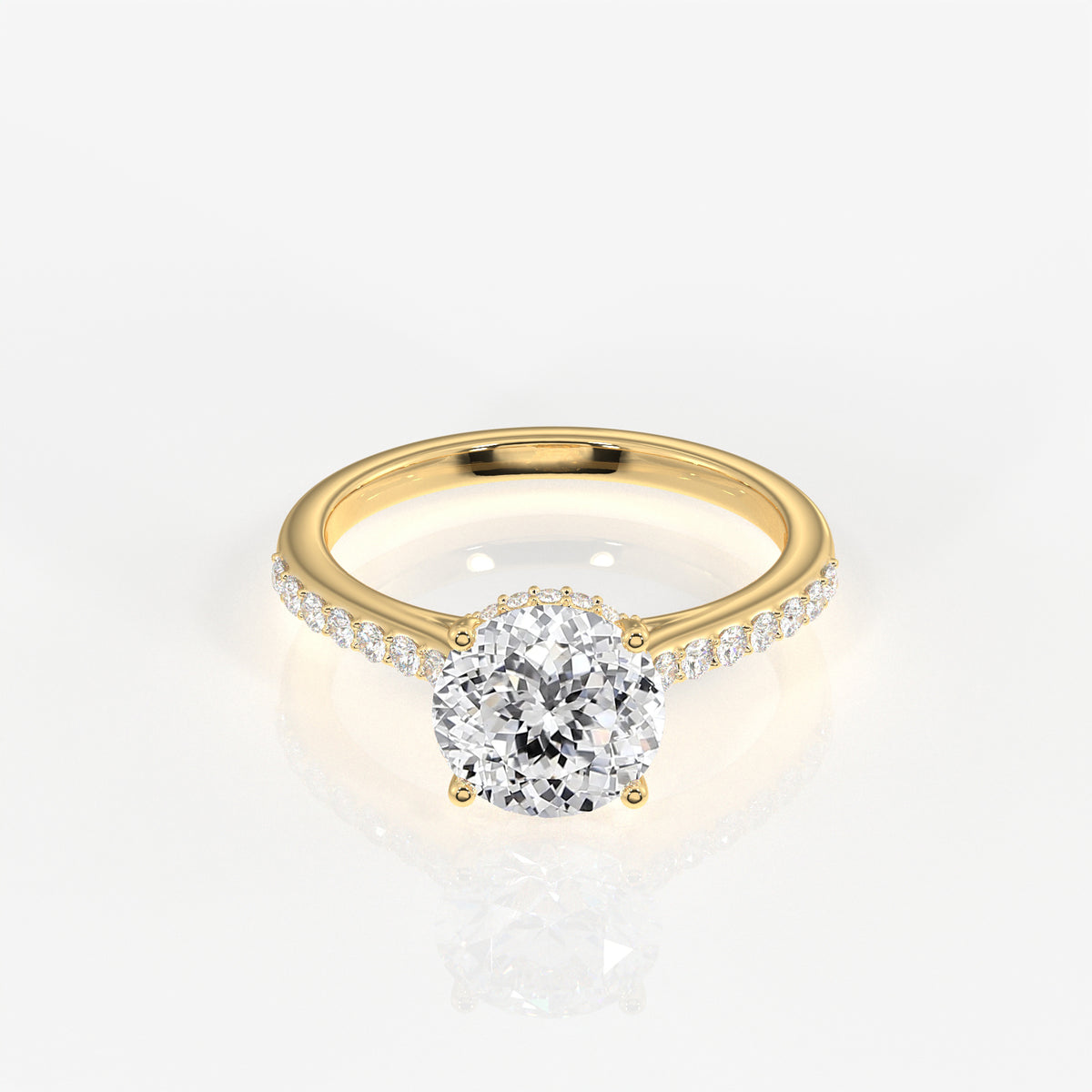 Portuguese Cut Moissanite Diamond Hidden Halo Sterling Silver Ring