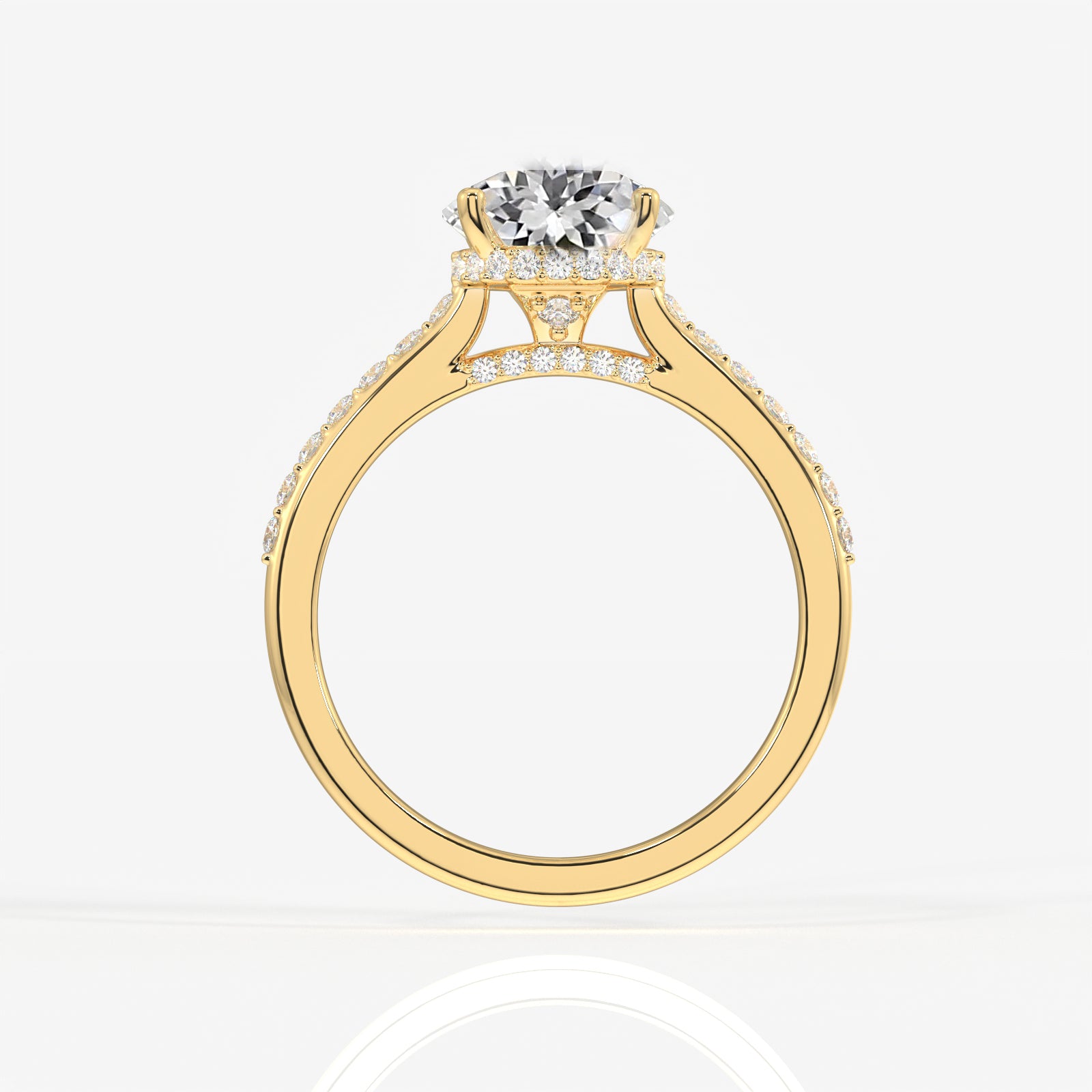 Portuguese Cut Moissanite Diamond Hidden Halo 14K Gold Ring