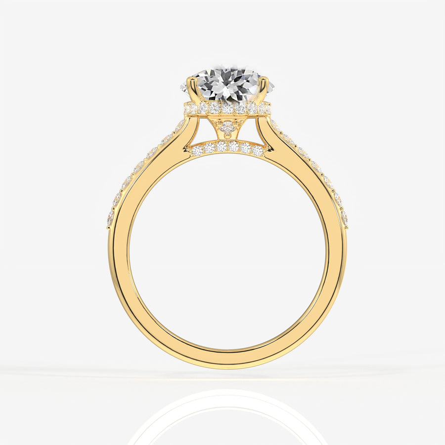 Portuguese Cut Moissanite Diamond Hidden Halo 14K Gold Ring