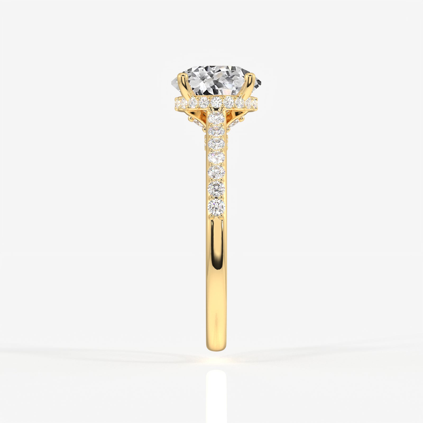 Portuguese Cut Moissanite Diamond Hidden Halo 14K Gold Ring