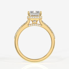 Emerald Cut Lab Grown Diamond Hidden Halo 18k Gold Ring