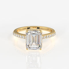 Emerald Cut Lab Grown Diamond Hidden Halo 18k Gold Ring