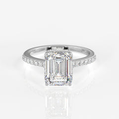 Emerald Cut Lab Grown Diamond Hidden Halo 14k Gold Ring