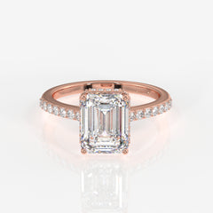 Emerald Cut Lab Grown Diamond Hidden Halo 18k Gold Ring