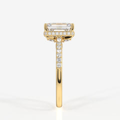 Emerald Cut Lab Grown Diamond Hidden Halo 18k Gold Ring