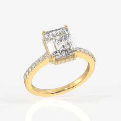 Emerald Cut Lab Grown Diamond Hidden Halo 18k Gold Ring