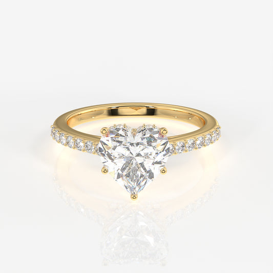 Heart Cut Moissanite Diamond Hidden Halo 14k Gold Ring