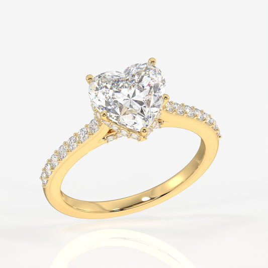 Heart Cut Moissanite Diamond Hidden Halo 18k Gold Ring