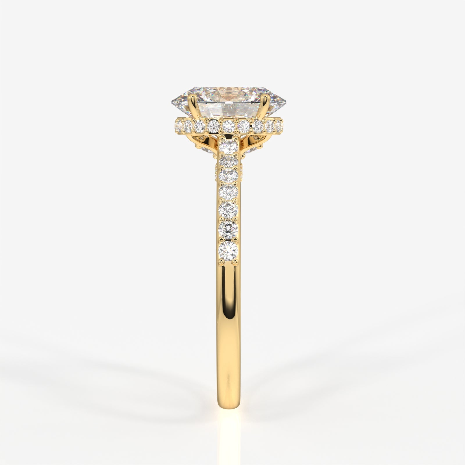 Oval Cut Moissanite Diamond Hidden Halo 14k Gold Ring