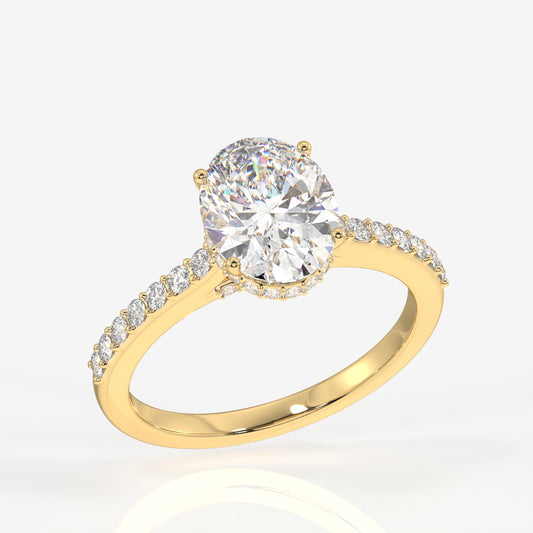 Oval Cut Lab Grown Diamond Hidden Halo 18k Gold Ring