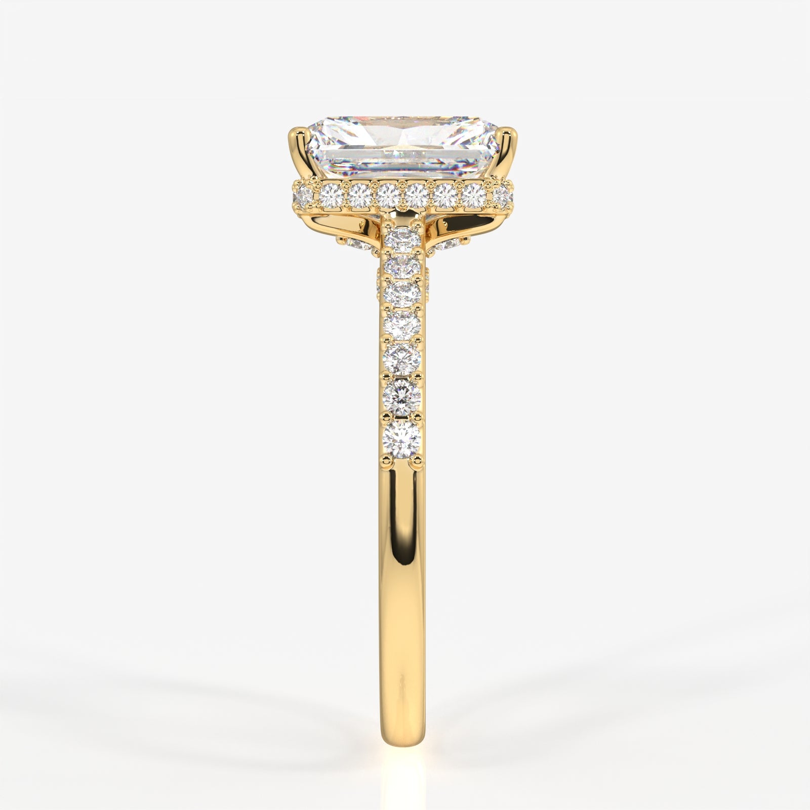Radiant Cut Moissanite Diamond Hidden Halo 18k Gold Ring