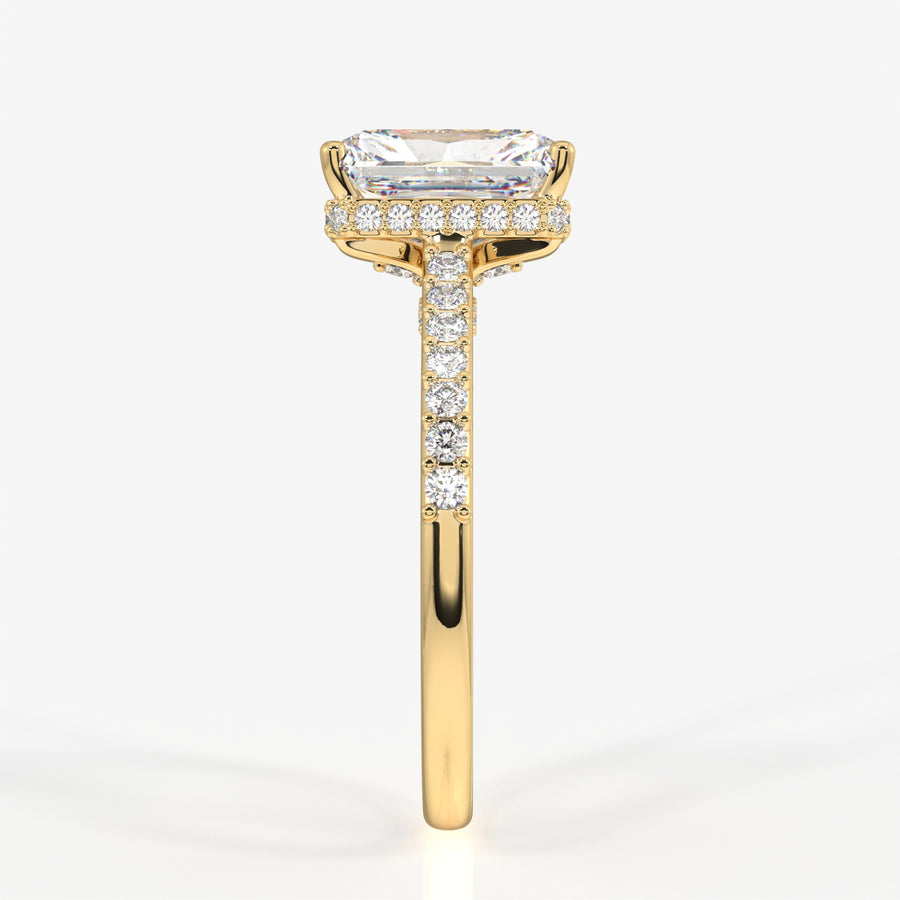 Radiant Cut Moissanite Diamond Hidden Halo 18k Gold Ring