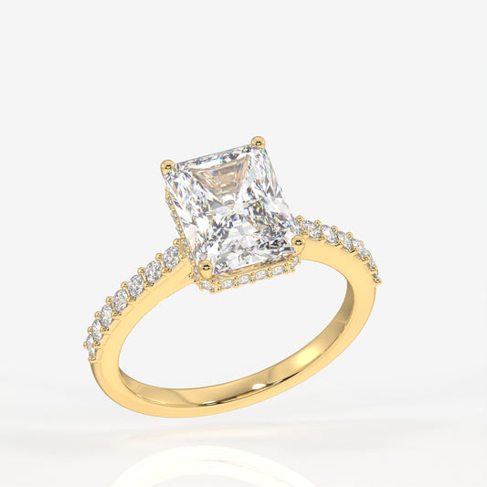 Radiant Cut Lab Grown Diamond Hidden Halo 18k Gold Ring