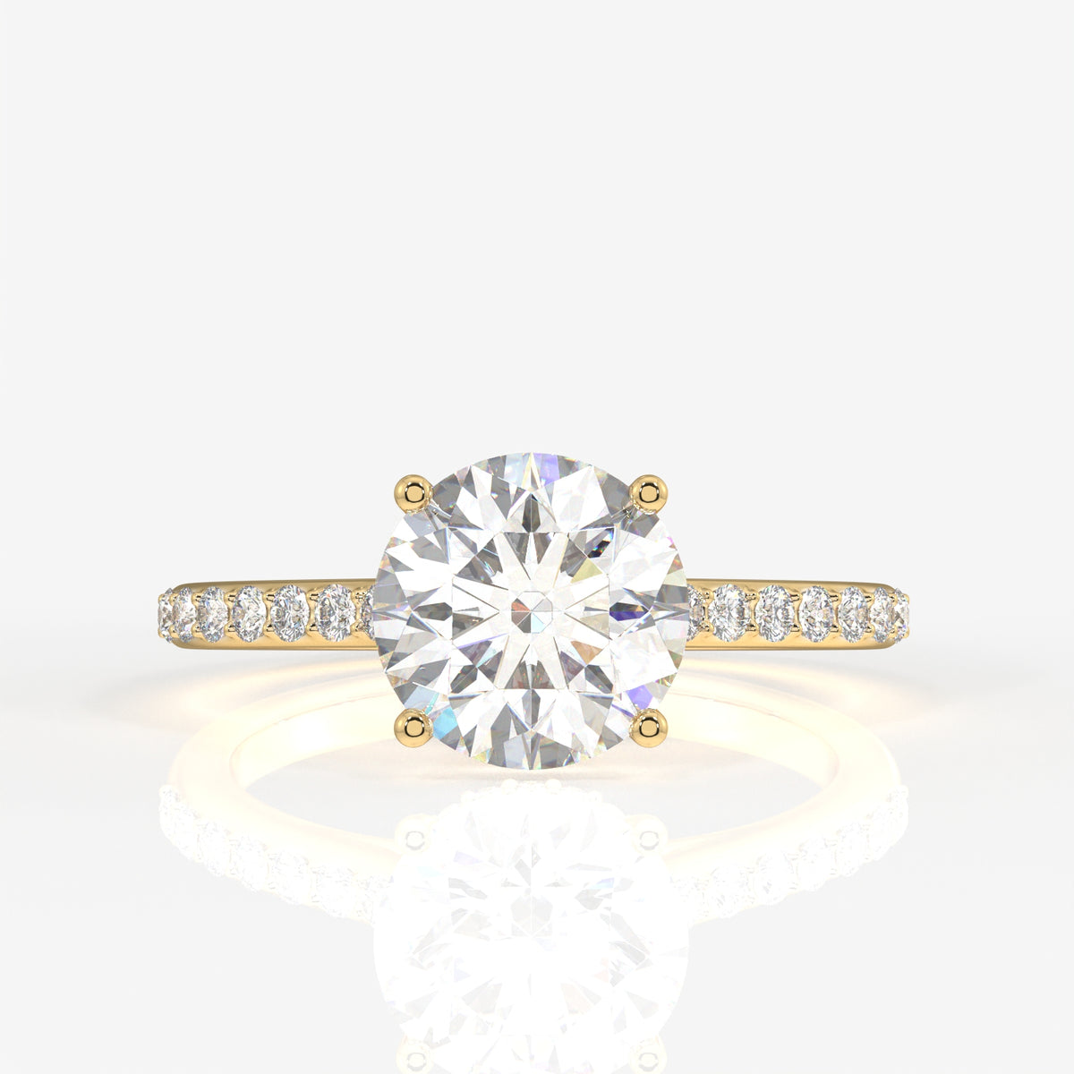 Round Cut Lab Grown Diamond Hidden Halo 14k Gold Ring