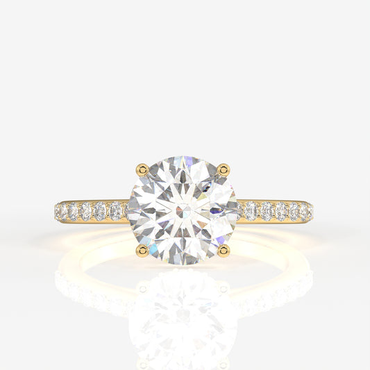 Round Cut Lab Grown Diamond Hidden Halo 18k Gold Ring