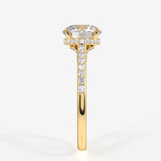 Round Cut Lab Grown Diamond Hidden Halo 14k Gold Ring