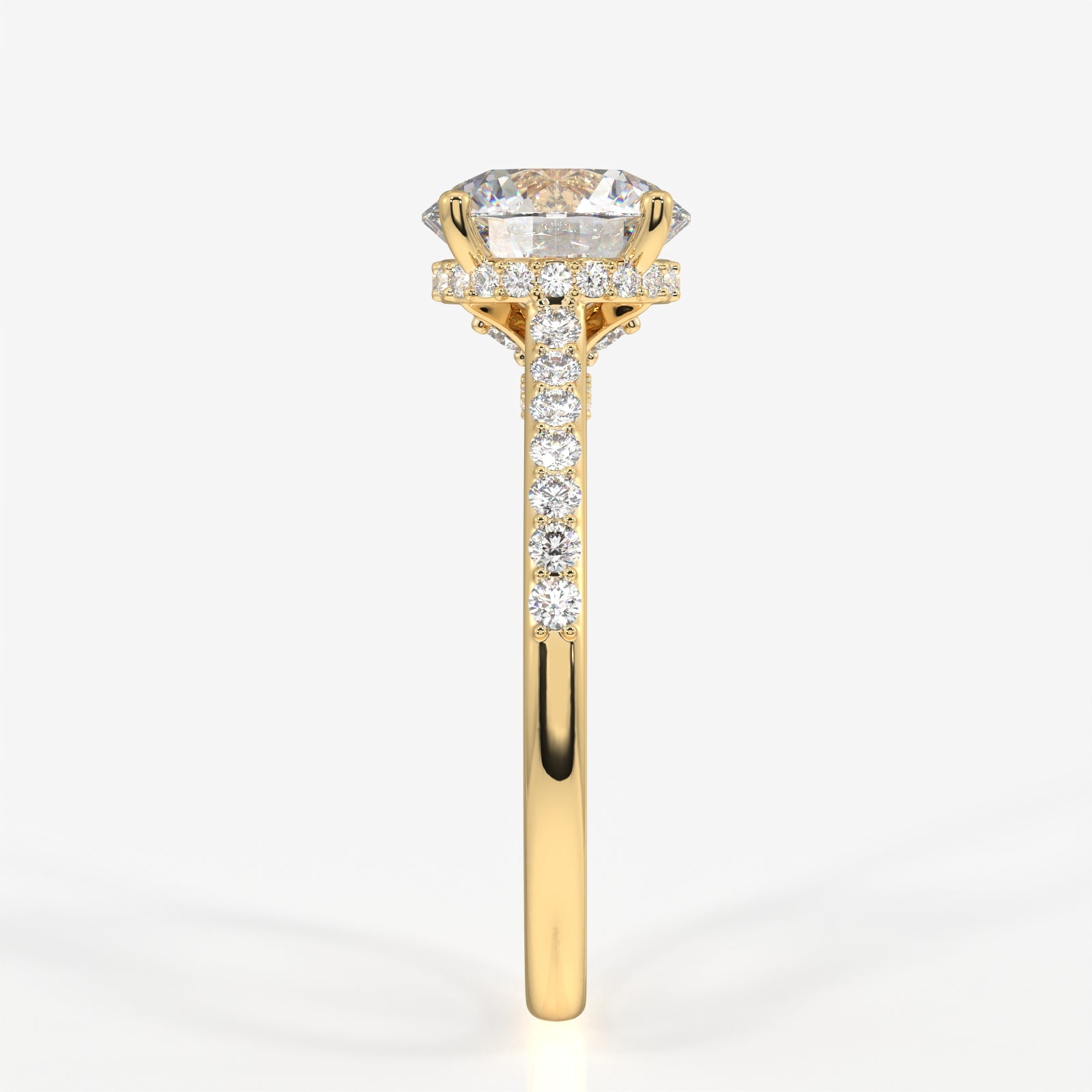 Round Cut Lab Grown Diamond Hidden Halo 14k Gold Ring
