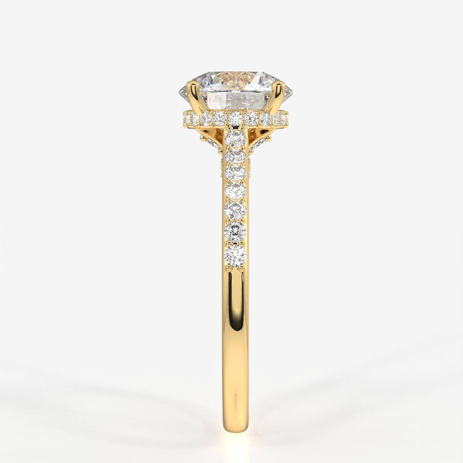 Round Cut Lab Grown Diamond Hidden Halo 14k Gold Ring