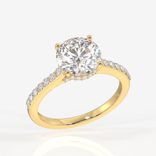 Round Cut Lab Grown Diamond Hidden Halo 18k Gold Ring