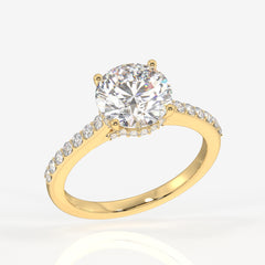 Round Cut Lab Grown Diamond Hidden Halo 14k Gold Ring