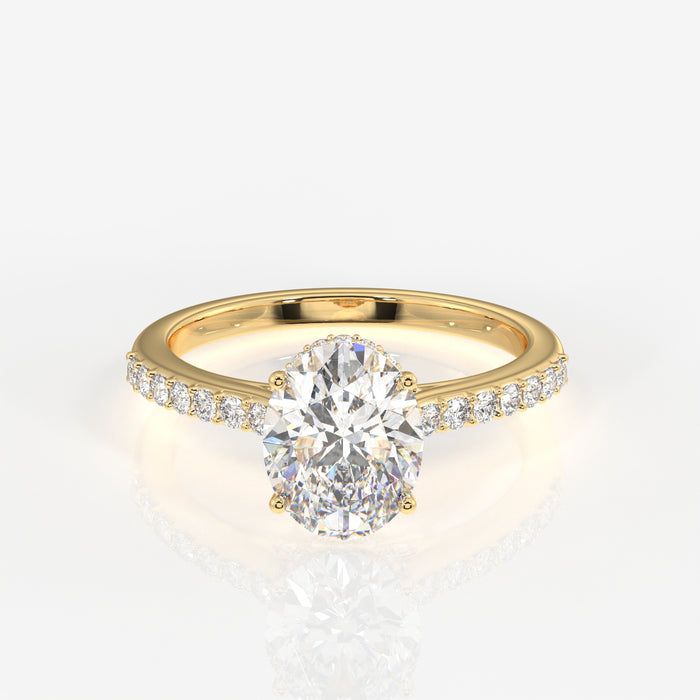 Oval Cut Moissanite Diamond Hidden Halo 18k Gold Ring
