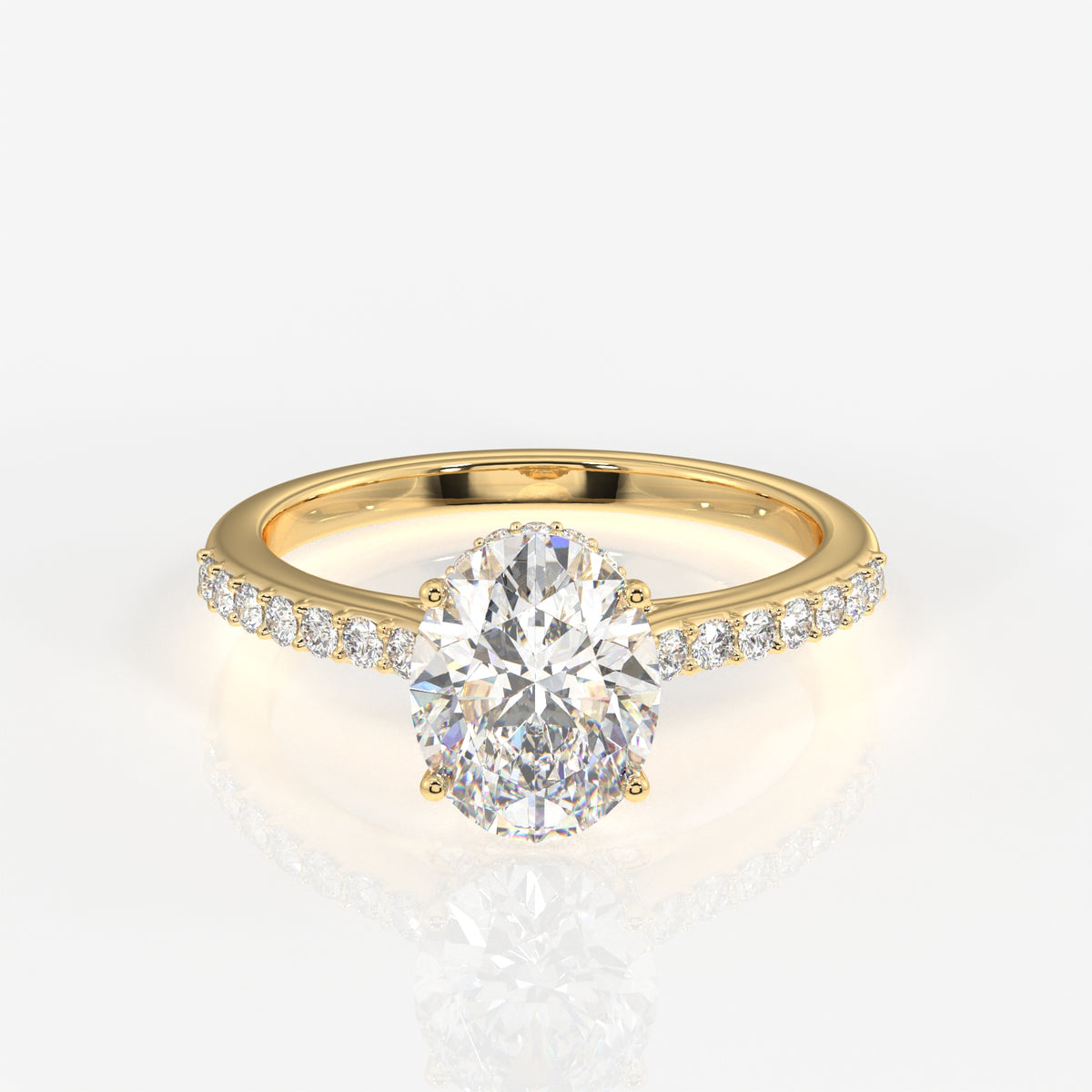 Oval Cut Lab Grown Diamond Hidden Halo 14k Gold Ring