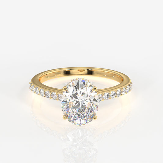 Oval Cut Moissanite Diamond Hidden Halo 14k Gold Ring