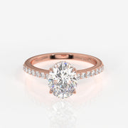 Oval Cut Moissanite Diamond Hidden Halo 14k Gold Ring