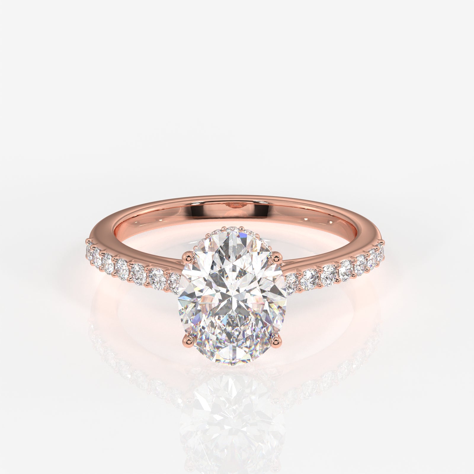 Oval Cut Moissanite Diamond Hidden Halo 14k Gold Ring
