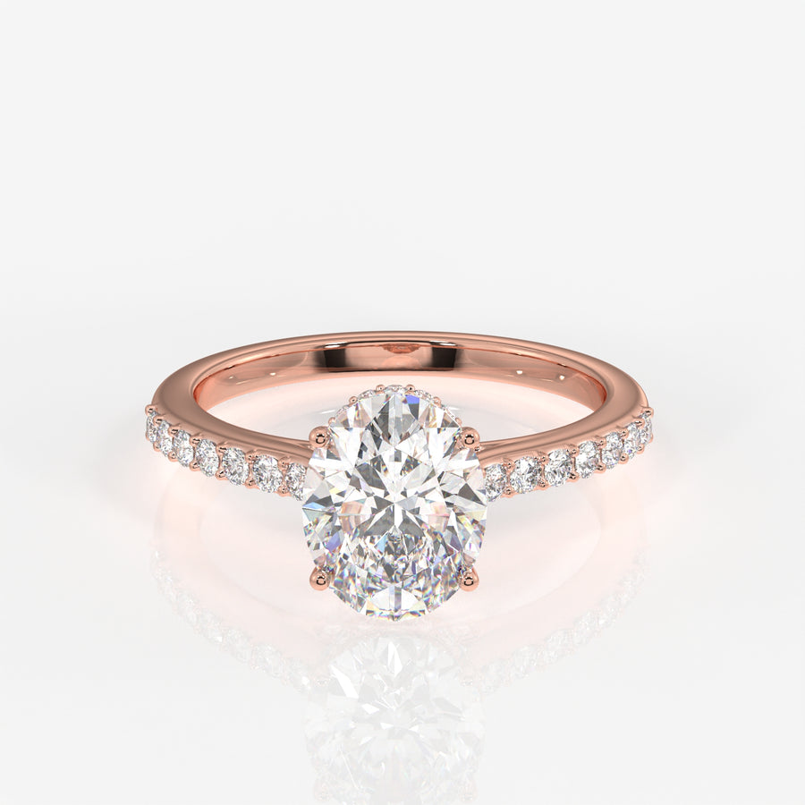 Oval Cut Moissanite Diamond Hidden Halo 14k Gold Ring