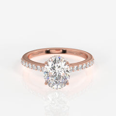 Oval Cut Lab Grown Diamond Hidden Halo 14k Gold Ring