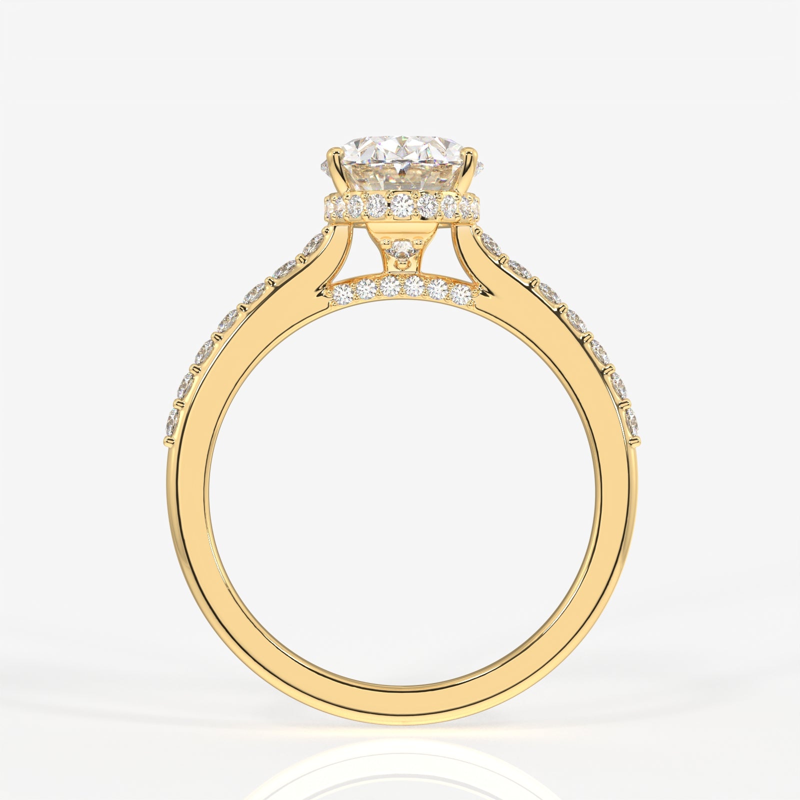 Oval Cut Moissanite Diamond Hidden Halo 14k Gold Ring