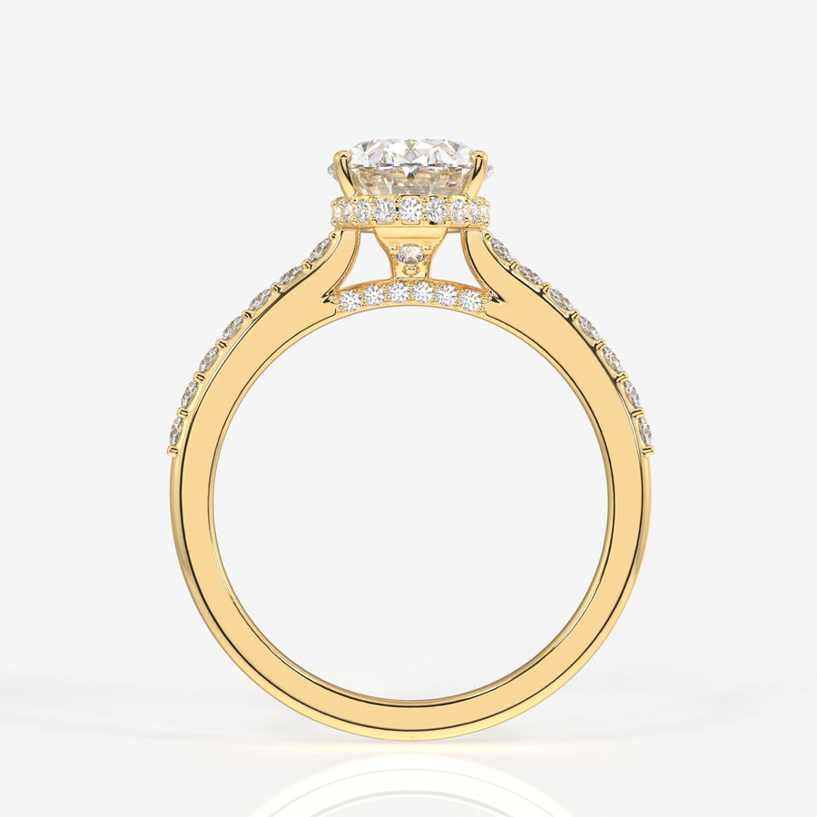 Oval Cut Moissanite Diamond Hidden Halo 14k Gold Ring
