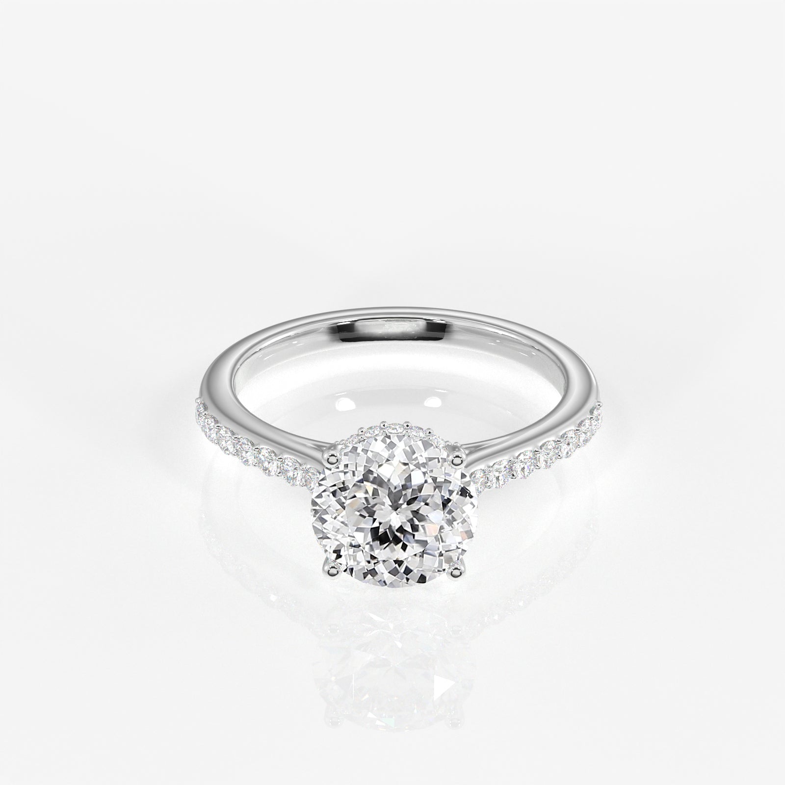Portuguese Cut Moissanite Diamond Hidden Halo 14K Gold Ring
