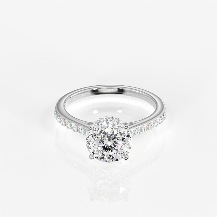 Portuguese Cut Moissanite Diamond Hidden Halo 14K Gold Ring