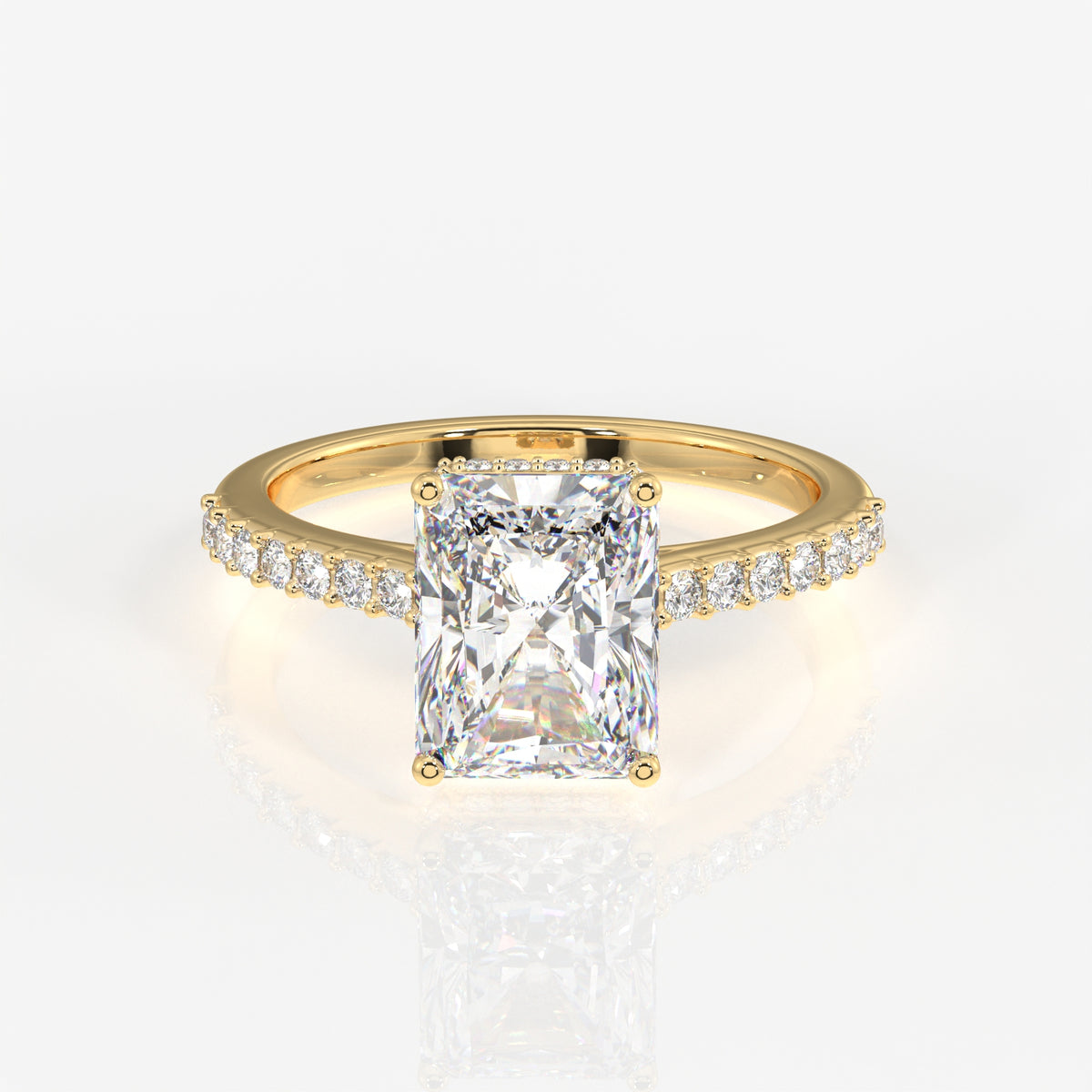 Radiant Cut Lab Grown Diamond Hidden Halo 14k Gold Ring