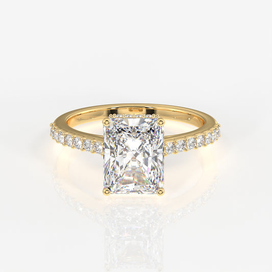 Radiant Cut Lab Grown Diamond Hidden Halo 18k Gold Ring