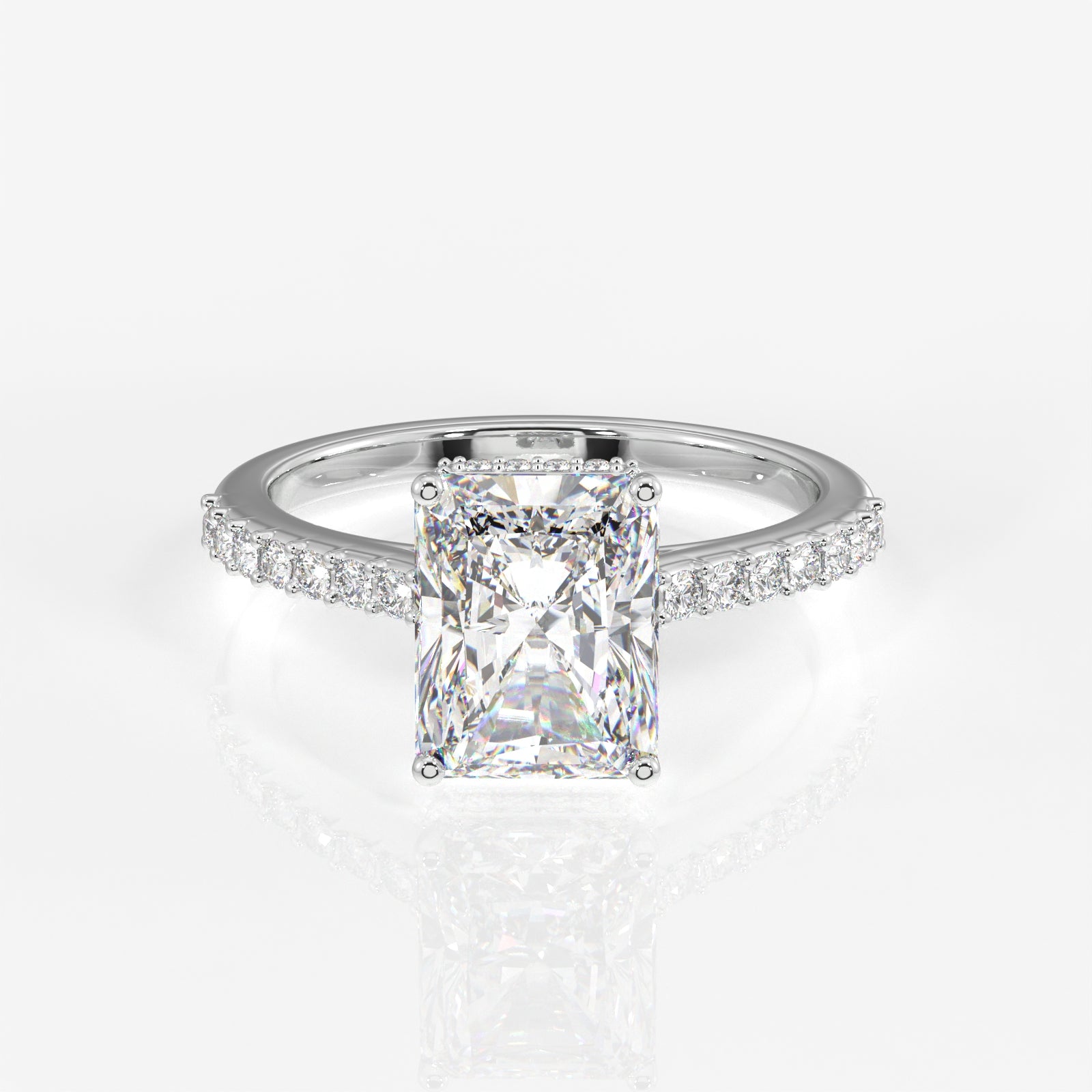 Radiant Cut Moissanite Diamond Hidden Halo 18k Gold Ring