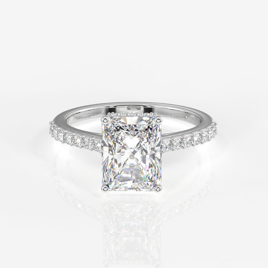 Radiant Cut Moissanite Diamond Hidden Halo 18k Gold Ring