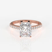 Radiant Cut Moissanite Diamond Hidden Halo 18k Gold Ring