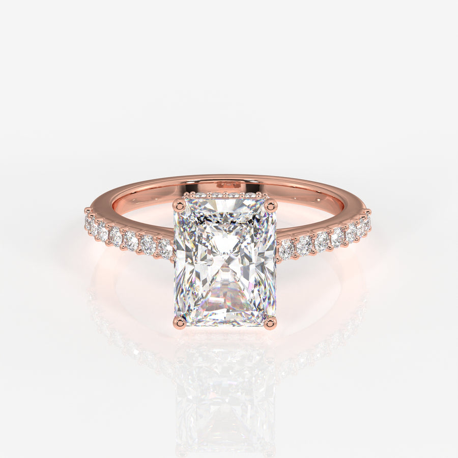Radiant Cut Moissanite Diamond Hidden Halo 18k Gold Ring